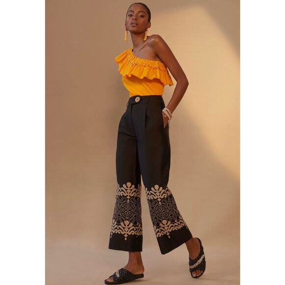 Anthropologie Pants - Anthropologie X Exquise Abstract Embroidered Wide-Leg Pants Size XL